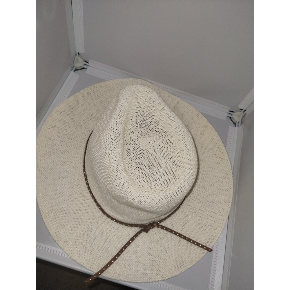 White straw adjustable Vince Camuto hat with brown string accent - Picture 4 of 6